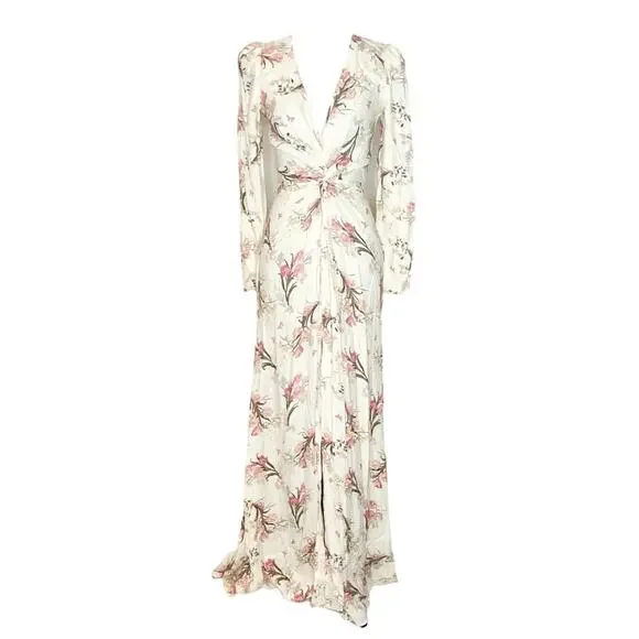 NWT Reformation Gatsby Floral Long Sleeve V Neck Dress Gown Leila Size 0 - Picture 3 of 6